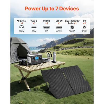 Φορητός σταθμός παραγωγής ενέργειας VEVOR με ηλιακό πάνελ 100W, σταθμός παραγωγής ενέργειας με ηλιακή γεννήτρια 600W, εφεδρική μπαταρία LiFePO4 493Wh με 7 θύρες εξόδου για οικιακή έκτακτη ανάγκη, κάμπινγκ σε εξωτερικούς χώρους, ταξίδια με τροχόσπιτο