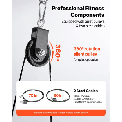 Σύστημα τροχαλιών VEVOR, 2 τεμάχια LAT και σύστημα τροχαλιών ανύψωσης, Εξάρτημα τροχαλιών γυμναστικής με δύο ατσάλινα καλώδια, κοντή μπάρα, διπλές λαβές λαβής, μηχάνημα καλωδίου για δικέφαλους, ώμους, πλάτη, χωρητικότητα έως 150 kg