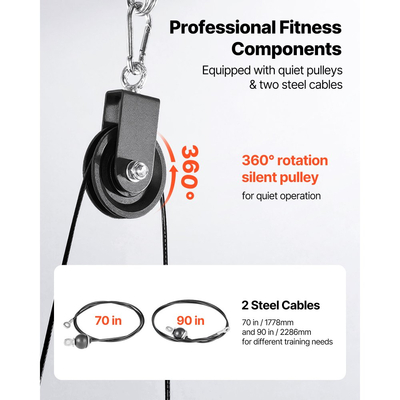 Σύστημα τροχαλιών VEVOR, 1 τεμάχιο LAT και σύστημα τροχαλιών ανύψωσης, εξάρτημα τροχαλιών γυμναστικής με δύο ατσάλινα καλώδια, κοντή μπάρα, διπλές λαβές λαβής, μηχάνημα καλωδίου για δικέφαλους, ώμους, πλάτη, χωρητικότητα έως 127 kg