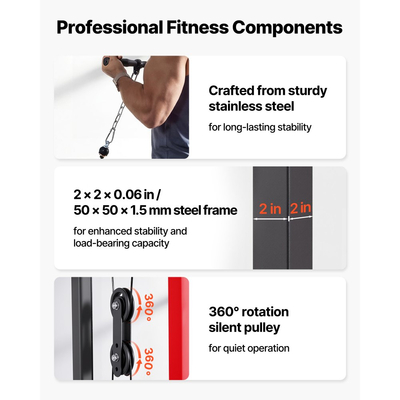 Μηχανή έλξης VEVOR LAT, μηχανή κωπηλατικής 3 σε 1, Μηχανήματα καλωδίωσης για οικιακή γυμναστική με ρυθμιζόμενο κάθισμα 3 επιπέδων, ρυθμιζόμενος κύλινδρος αφρού 4 επιπέδων, Φορτίο 181kg Lat Tower για πλάτη, στήθος, τρικέφαλο, μαύρο