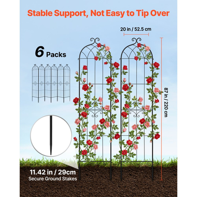 Πλέγμα Κήπου VEVOR, Πλέγμα Τριανταφυλλιάς 220 x 52,5 cm, Συσκευασία 6 Πλέγματα Τριανταφυλλιάς για Λουλούδια Κήπου με Φινίρισμα Ηλεκτροστατικής Βαφής & Βολικό Σχεδιασμό Κλειδώματος, Πλέγματα Στήριξης Φυτών για Λουλούδια, Λαχανικά, Τριαντάφυλλα