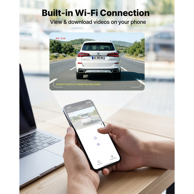 Κάμερα VEVOR εμπρός και πίσω, 4K+1080P, έλεγχος μέσω εφαρμογής WiFi, κάμερα αυτοκινήτου διπλού καναλιού με ενσωματωμένο GPS, αισθητήρα G, μπροστινή γωνία 123° & πίσω 125°, μεγάλη οθόνη 76,2 mm, εγγραφή βρόχου, λειτουργία στάθμευσης
