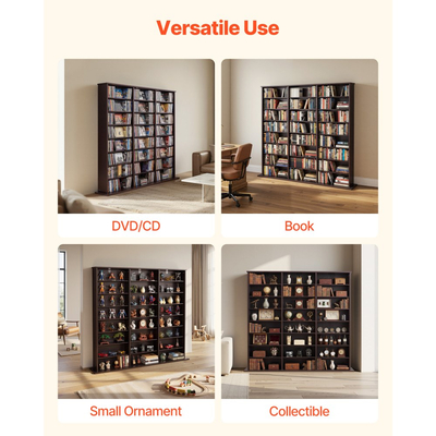 Ντουλάπι αποθήκευσης πολυμέσων VEVOR, 8-επιπέδων DVD ραφιών, 142 x 22 x 130 cm πολυμεσικής αποθήκευσης για CD, DVD, βιβλία & παιχνίδια, Ράφι CD για σαλόνι, γραφείο στο σπίτι, δωμάτιο ηχογράφησης, καφέ