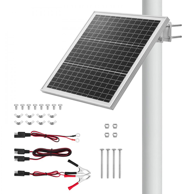 Φορτιστής μπαταρίας ηλιακού πάνελ VEVOR 20W 12V, Συντηρητής ηλιακού φορτιστή μπαταρίας με ενσωματωμένο χειριστήριο και ρυθμιζόμενη βάση στήριξης σε στύλο 0-60°, IP67 για φράχτη πύλης και γκαζόν αγροκτήματος (ταιριάζει σε στύλους 40 - 80mm)