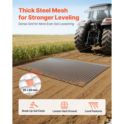 Σβάρνα VEVOR Drag Harrow, 2 x 1,2 m, Τσουγκράνα σβάρνας υψηλής απόδοσης με αλυσίδα, ATV, UTV, Τρακτέρ, Προσαρτήματα, Ανθεκτικό χαλύβδινο πλέγμα σύρσης από γαλβανισμένο χάλυβα με αλυσίδα ρυμούλκησης, για χαλίκια, αυλάκια, ισοπέδωση αγρού