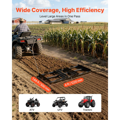 Σβάρνα VEVOR Drag Harrow, 122 x 50 cm, Ισοπεδωτής δρόμου με ρυθμιζόμενο πλάτος και χωρητικότητα φορτίου 50 λίβρες, Βαρέως τύπου τσουγκράνα ισοπέδωσης γκαζόν, Φρένο δρόμου με γαλβανισμένο χαλίκι, Κατάλληλο για ATV, UTV, τρακτέρ
