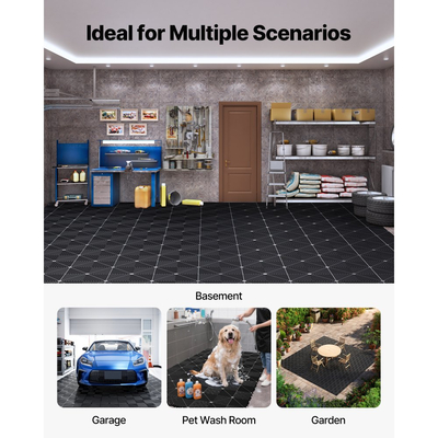 Πατάκια Αποστράγγισης VEVOR με Αλληλοσύνδεση, 310 x 310 mm, Πλακάκια Δαπέδου Γκαράζ με Αρθρωτά Πλακάκια Δαπέδου Αποστράγγισης PP, Αυτοαποστραγγιζόμενα, Εύκολη Εγκατάσταση, για Μπάνιο, Κουζίνα, Πισίνα & Εξωτερικούς Χώρους, Μαύρο, Συσκευασία των 50 τεμαχίων