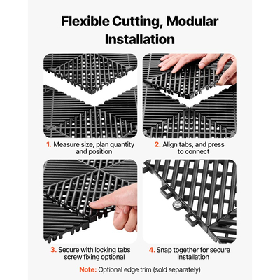 Πατάκια Αποστράγγισης VEVOR με Αλληλοσύνδεση, 310 x 310 mm, Πλακάκια Δαπέδου Γκαράζ με Αρθρωτά Πλακάκια Δαπέδου Αποστράγγισης PP, Αυτοαποστραγγιζόμενα, Εύκολη Εγκατάσταση, για Μπάνιο, Κουζίνα, Πισίνα & Εξωτερικούς Χώρους, Μαύρο, Συσκευασία των 12