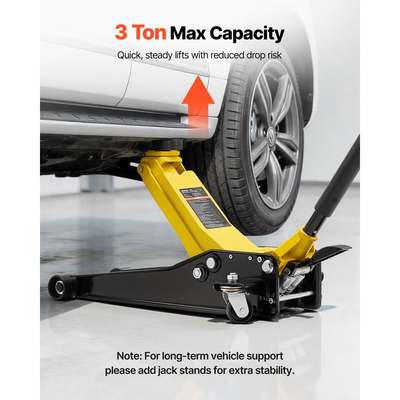 Γρύλος δαπέδου χαμηλού προφίλ VEVOR, χωρητικότητας 3 τόνων, ατσάλινος αγωνιστικός γρύλος δαπέδου με αντλία γρήγορης ανύψωσης διπλών εμβόλων και προσαρμογέα SUV, υδραυλικός ανυψωτήρας τρόλεϊ για σπορ αυτοκίνητα, φορτηγάκια, εύρος ανύψωσης 75-500 mm
