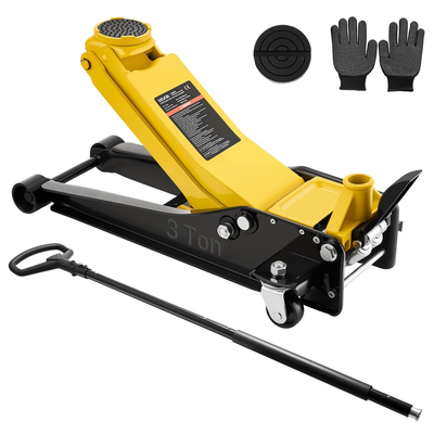 Γρύλος δαπέδου χαμηλού προφίλ VEVOR, χωρητικότητας 3 τόνων, ατσάλινος αγωνιστικός γρύλος δαπέδου με αντλία γρήγορης ανύψωσης διπλών εμβόλων και προσαρμογέα SUV, υδραυλικός ανυψωτήρας τρόλεϊ για σπορ αυτοκίνητα, φορτηγάκια, εύρος ανύψωσης 75-500 mm