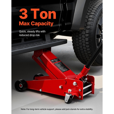 Γρύλος δαπέδου χαμηλού προφίλ VEVOR, χωρητικότητας 3 τόνων, χαλύβδινος αγωνιστικός γρύλος δαπέδου με αντλία γρήγορης ανύψωσης ενός εμβόλου, υδραυλικός ανυψωτήρας τρόλεϊ για σπορ αυτοκίνητα, sedan, SUV, φορτηγάκια, εύρος ανύψωσης 130-500 mm