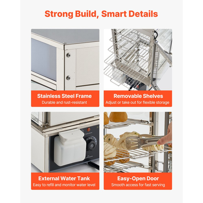 Θερμαντήρας φαγητού VEVOR 5 επιπέδων, Θερμαντήρας φαγητού 1200W με φως LED, ρυθμιζόμενο ράφι και πλαίσιο από ανοξείδωτο ατσάλι, θέρμανση με ατμό 30℃~110℃, 120L για χάμπουργκερ, πίτσα, ψωμί, τηγανητό κοτόπουλο