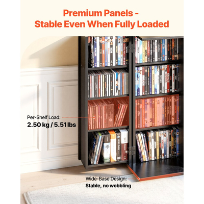 Ντουλάπι αποθήκευσης πολυμέσων VEVOR, 4-επιπέδων DVD ραφιών, 610 x 368 x 846 mm Πολυμεσικός οργανωτής για CD, DVD, βιβλία, παιχνίδια, ράφι CD για σαλόνι, γραφείο στο σπίτι, δωμάτιο ηχογράφησης, μαύρο
