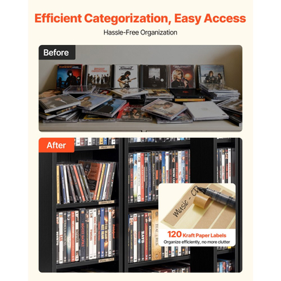 Ντουλάπι αποθήκευσης πολυμέσων VEVOR, 4-επιπέδων DVD ραφιών, 610 x 368 x 846 mm Πολυμεσικός οργανωτής για CD, DVD, βιβλία, παιχνίδια, ράφι CD για σαλόνι, γραφείο στο σπίτι, δωμάτιο ηχογράφησης, μαύρο