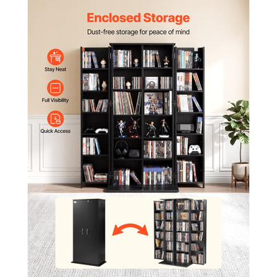 Ντουλάπι αποθήκευσης πολυμέσων VEVOR, 6-επιπέδων ραφιών DVD, 610 x 368 x 1270 mm Οργανωτής αποθήκευσης πολυμέσων για CD, DVD, βιβλία, παιχνίδια, ράφι CD για σαλόνι, γραφείο στο σπίτι, δωμάτιο ηχογράφησης, μαύρο
