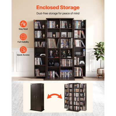 Ντουλάπι αποθήκευσης πολυμέσων VEVOR, 6-επιπέδων ράφια DVD, 610 x 368 x 1270 mm Οργανωτής αποθήκευσης πολυμέσων για CD, DVD, βιβλία, παιχνίδια, ράφι CD για σαλόνι, γραφείο στο σπίτι, δωμάτιο ηχογράφησης, καφέ