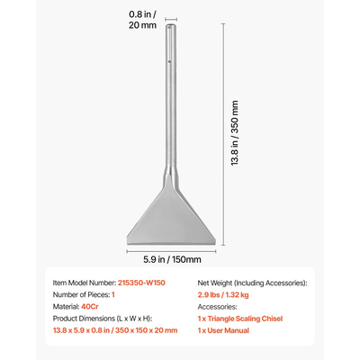 Καλέμι VEVOR SDS Max Scaling, μύτη καλεμιού 350 x 150 mm με στέλεχος SDS Max, συμβατό με περιστροφικά πιστολέτα, θερμικά επεξεργασμένος χάλυβας 40Cr, αιχμηρή άκρη για την αφαίρεση δαπέδων laminate, πλακιδίων και κονιαμάτων