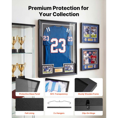 Βιτρίνα βιτρίνας VEVOR Jersey Frame, 90 x 70 x 4 cm, Ξύλινο κουτί σκιών για αθλητική φανέλα με κλειδαριά και προστασία UV 98%, για μπλούζα μπέιζμπολ, μπάσκετ, ποδοσφαίρου, χόκεϊ, αθλητική και στολή