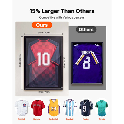 Βιτρίνα βιτρίνας VEVOR Jersey Frame, 90 x 70 x 4 cm, Ξύλινο κουτί σκιών για αθλητική φανέλα με κλειδαριά και προστασία UV 98%, για μπλούζα μπέιζμπολ, μπάσκετ, ποδοσφαίρου, χόκεϊ, αθλητική και στολή