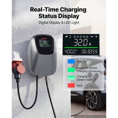 Σταθμός φόρτισης ηλεκτρικού οχήματος VEVOR 22kW τριφασικός φορτιστής EV CEE 32A, για όλα τα ηλεκτρικά και PHEV οχήματα, 400V AC οικιακός φορτιστής αυτοκινήτου τύπου 2, με τηλεχειριστήριο APP και ψηφιακή οθόνη, IP65