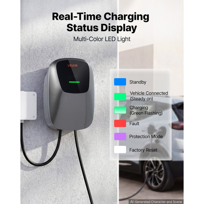 Σταθμός φόρτισης ηλεκτρικού οχήματος VEVOR 22kW τριφασικός φορτιστής EV 7,5M, για όλα τα ηλεκτρικά και PHEV οχήματα, 400V AC οικιακός επιτοίχιος φορτιστής αυτοκινήτου τύπου 2, ρεύμα 32A, με τηλεχειριστήριο APP και ένδειξη LED, IP65