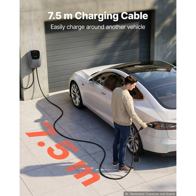 Σταθμός φόρτισης ηλεκτρικού οχήματος VEVOR 22kW τριφασικός φορτιστής EV 7,5M, για όλα τα ηλεκτρικά και PHEV οχήματα, 400V AC οικιακός επιτοίχιος φορτιστής αυτοκινήτου τύπου 2, ρεύμα 32A, με τηλεχειριστήριο APP και ένδειξη LED, IP65