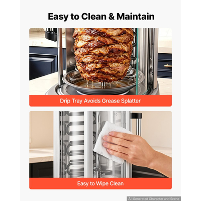 Φούρνος VEVOR με περιστρεφόμενο ρολό 11,5L, μηχανή σαουρμά, ψησταριά για κεμπάπ 1500W με ανθεκτική στη θερμότητα πόρτα, δίσκο συλλογής υγρών και χρονοδιακόπτη, σχάρα για κεμπάπ με 7 σουβλάκια